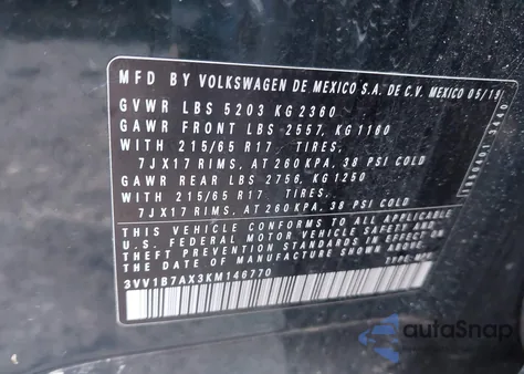 2019 Volkswagen Tiguan 2.0T S z USA, uszkodzony, nr VIN 3VV1B7AX3KM146770